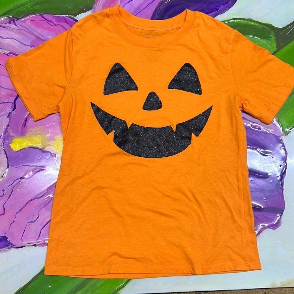 Zoe + Liv Orange Pumpkin Halloween Tee Shirt XS
